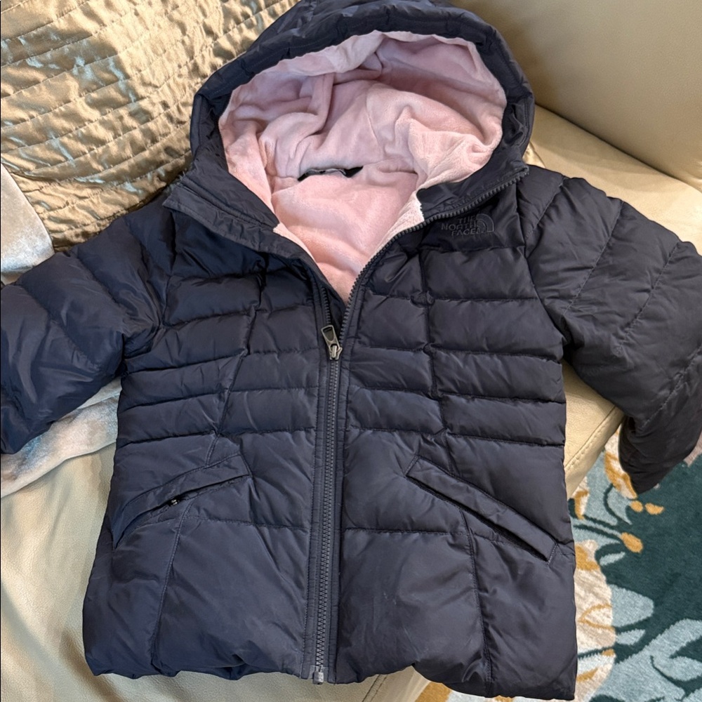 The North Face Kids Navy and Pink Puffer Jacket
